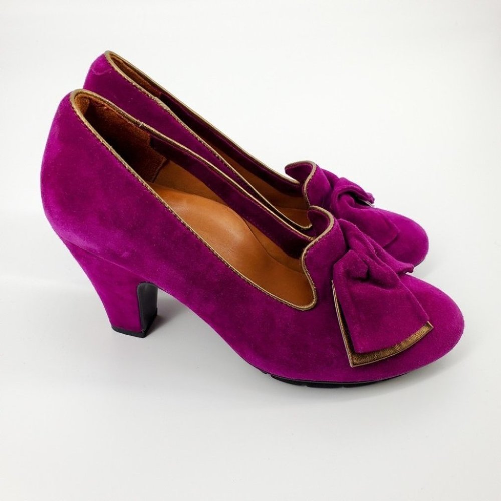 L’Amour Des Pieds Suede Bow Purple Heels Sz 6